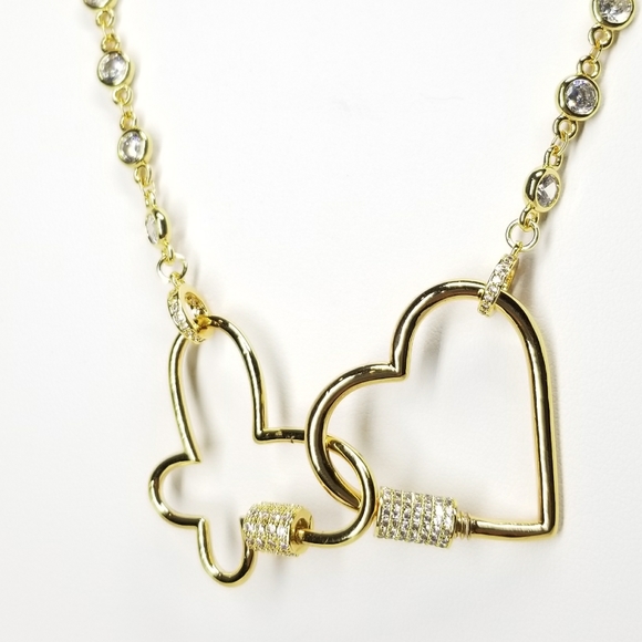 Heart & Butterfly Lock CZ Necklace Mask Hold - Picture 8 of 8